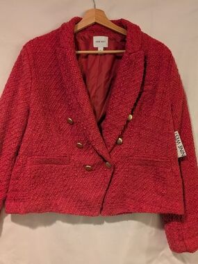 Nine West Women's Pink Tweed Double-Breasted Blazer